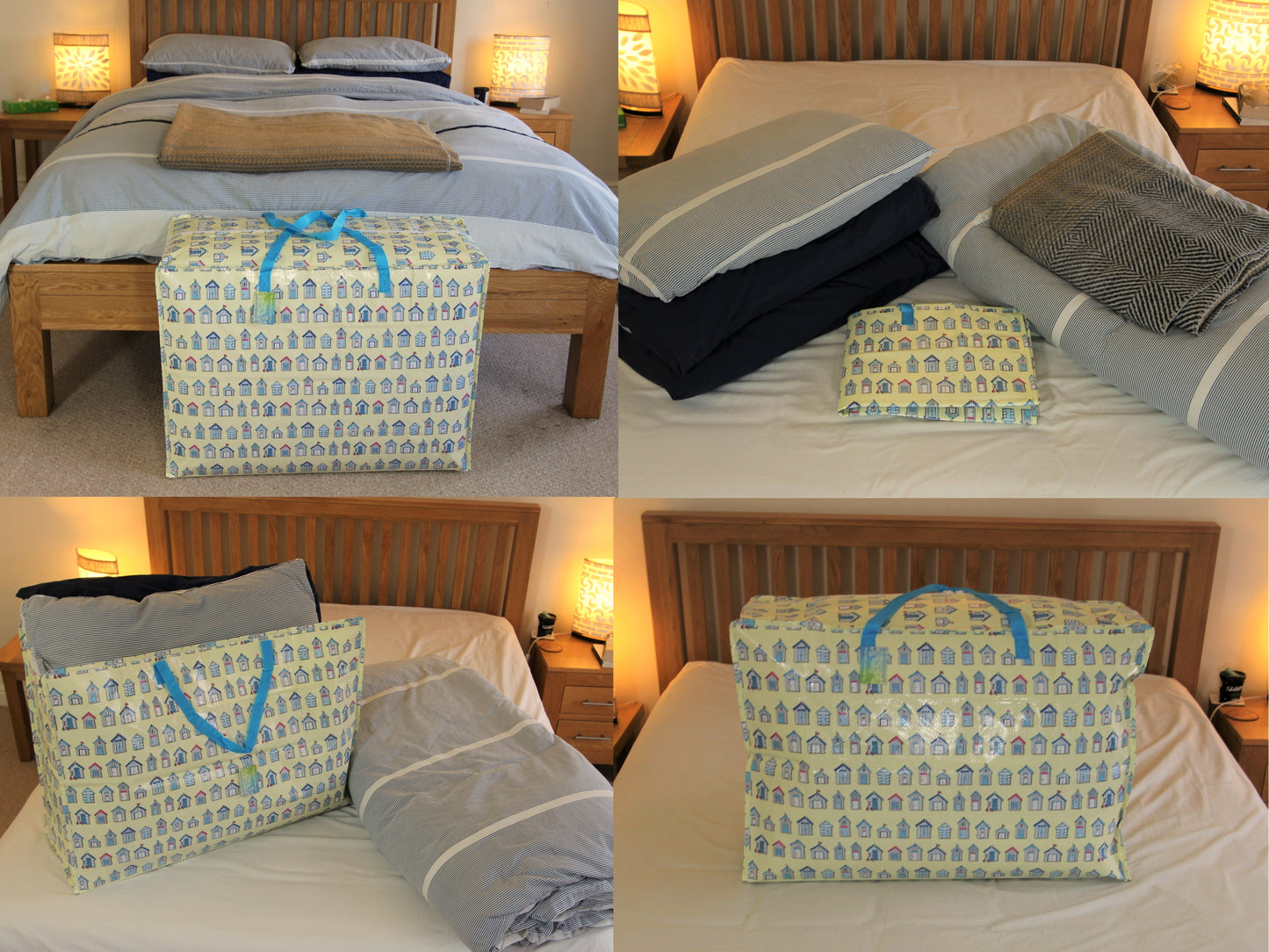 Cream Beach Huts Print Laundry Storage Bag