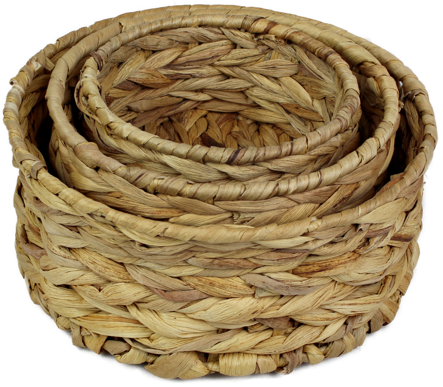 Small water hyacinth round baskets natural colour