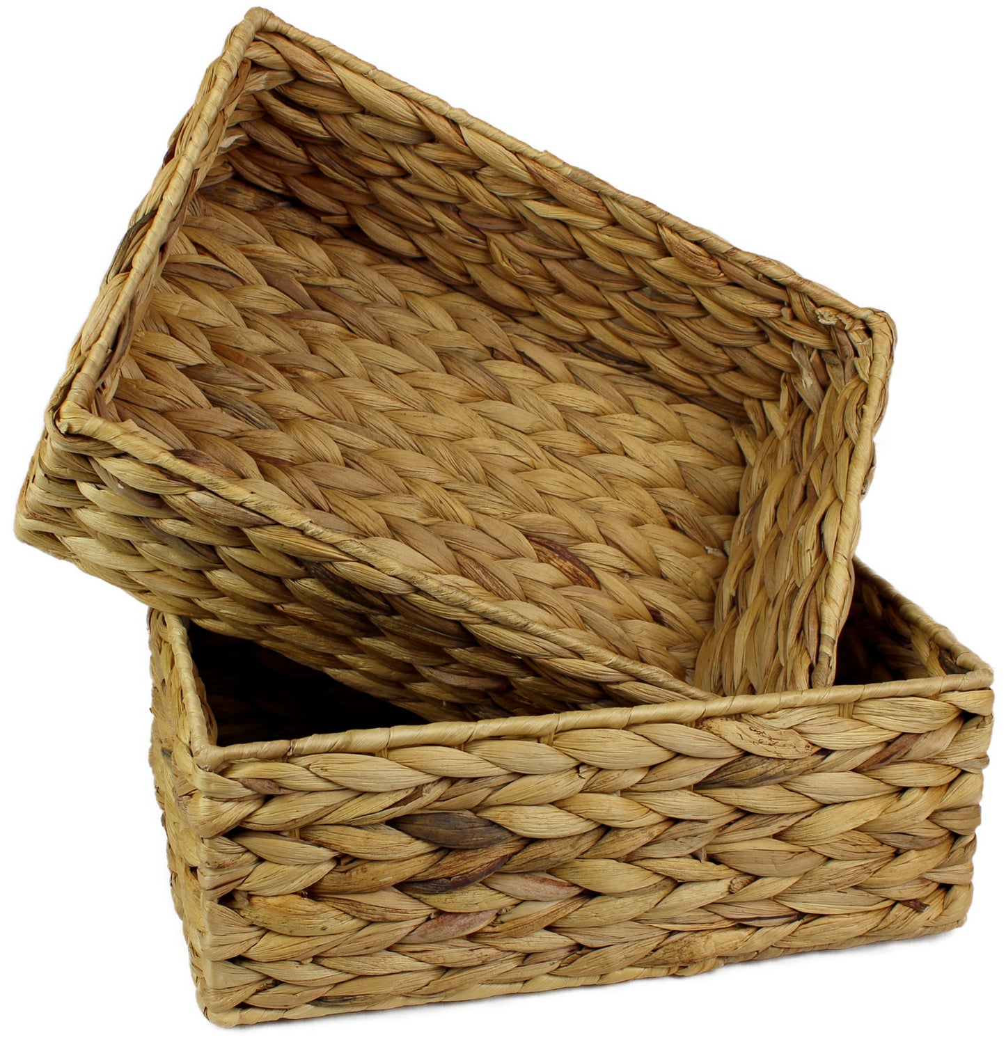 Small water hyacinth rectangular baskets in natural colour.