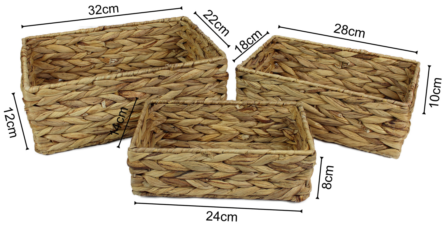 Small water hyacinth rectangular baskets in natural colour.