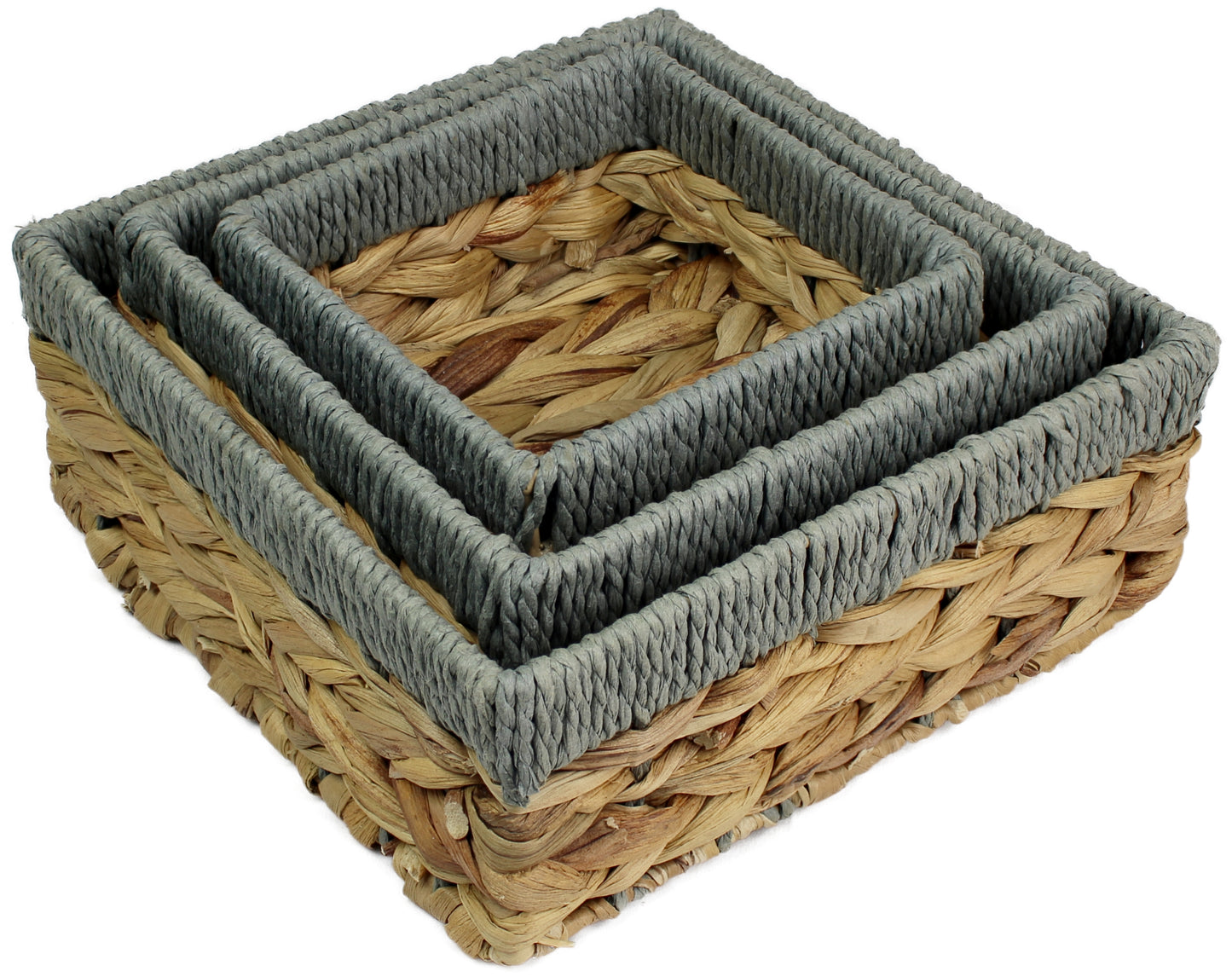 Small water hyacinth square baskets with light grey edges