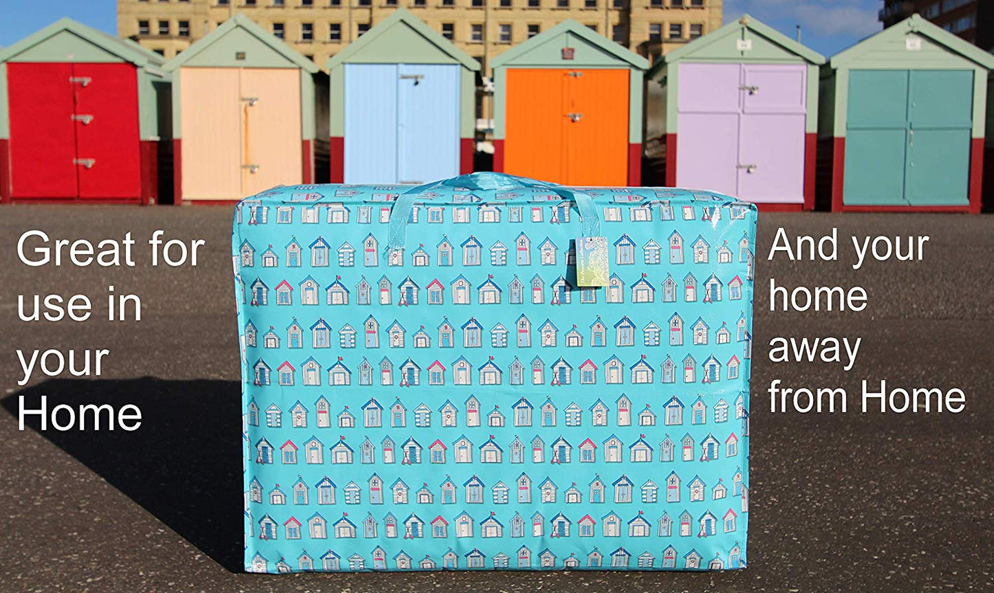 Blue Beach Huts Print Laundry Storage Bag