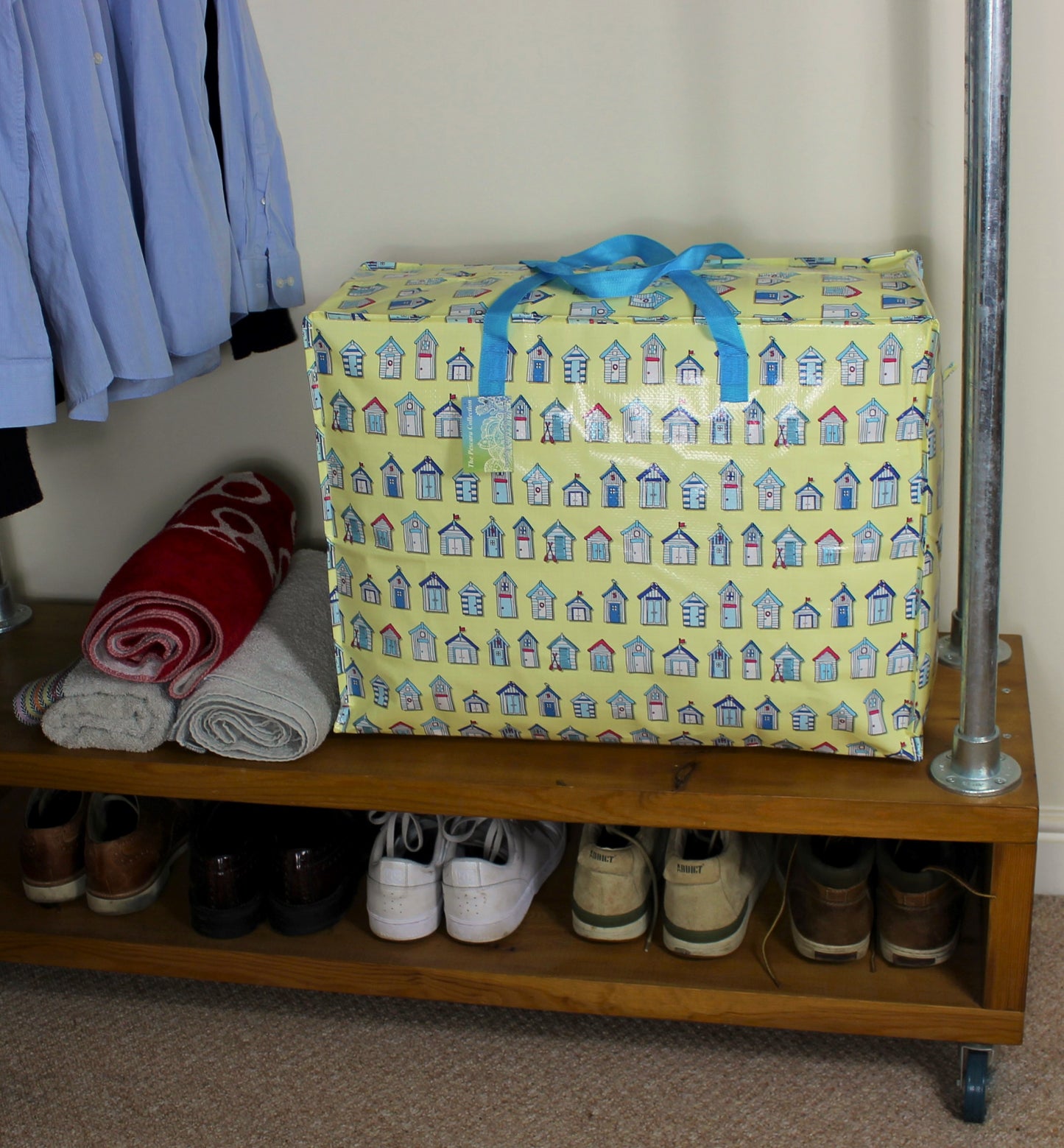 Cream Beach Huts Print Laundry Storage Bag