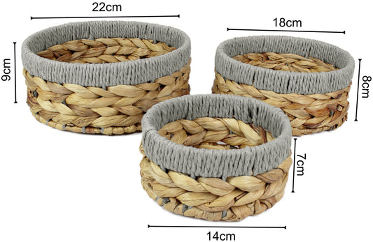 Small water hyacinth round baskets with grey edges