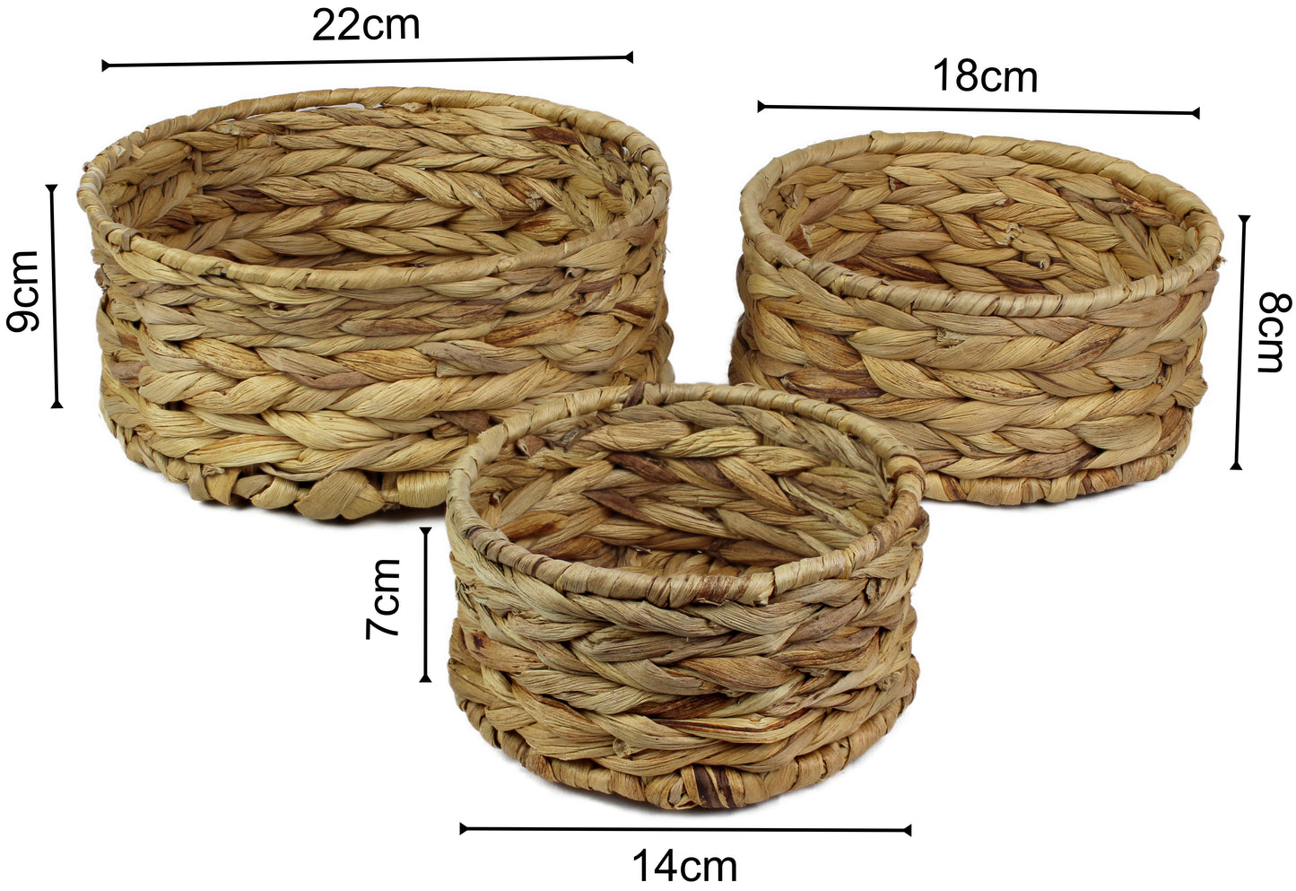Small water hyacinth round baskets natural colour
