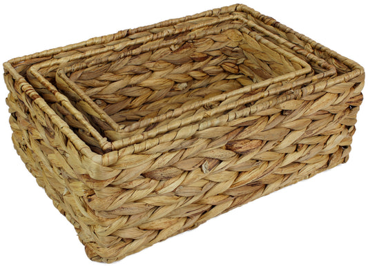 Small water hyacinth rectangular baskets in natural colour.