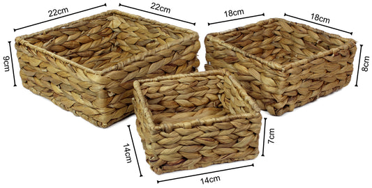 Small water hyacinth square baskets natural